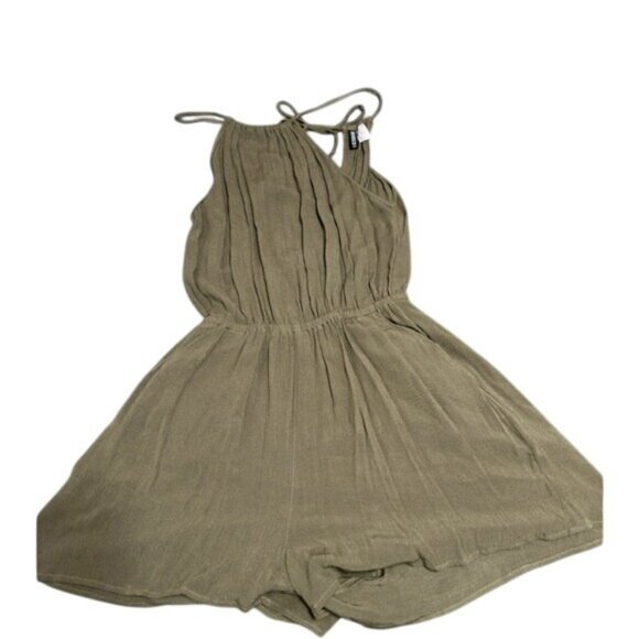 H&M Divided Olive Green Halter Romper Womens Size 10 Lightweight & Flowy - Picture 2 of 4